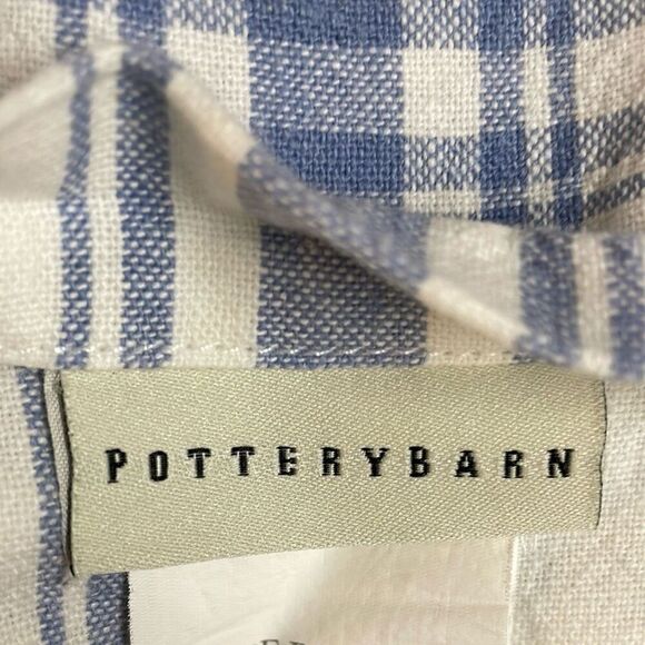 POTTERY BARN Linen Blend Pillow Cover Case Classic White Blue Plaid Standard SZ - Picture 6 of 7